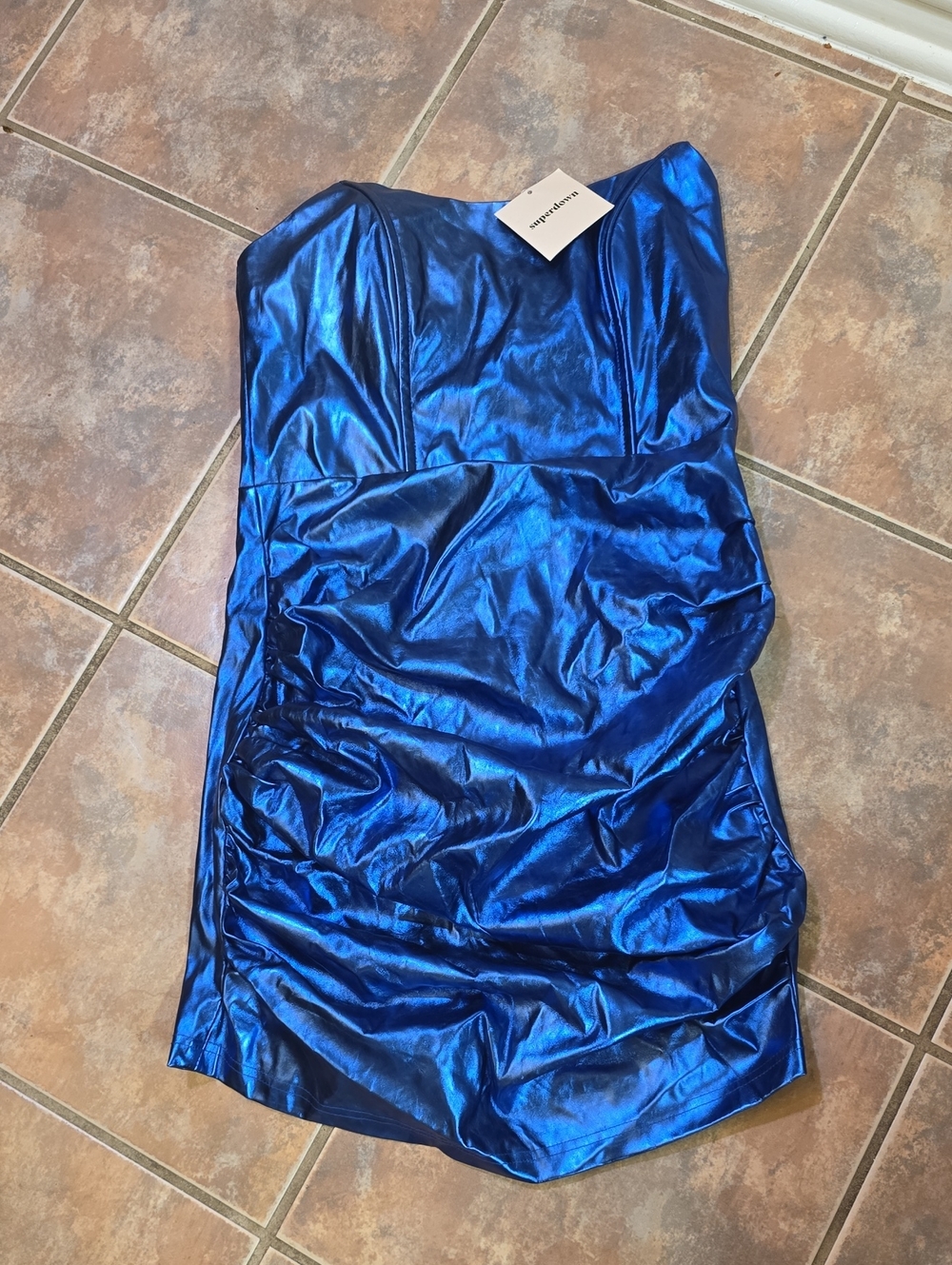superdown Metallic Blue Strapless Mini Dress